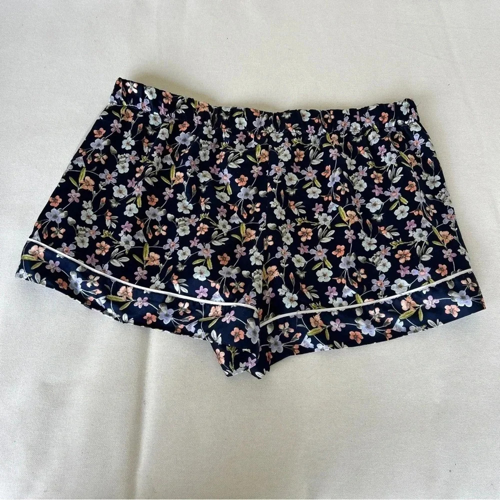 Victoriaβs Secret Satin Blue w/ Multicolor Cottagecore Floral Print Sleep Shorts